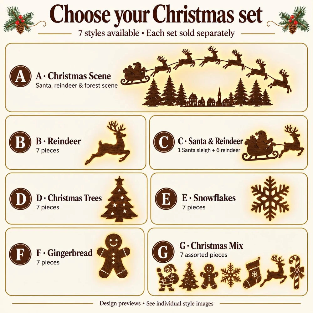 Light-Up Wooden Christmas Wall Decor Set