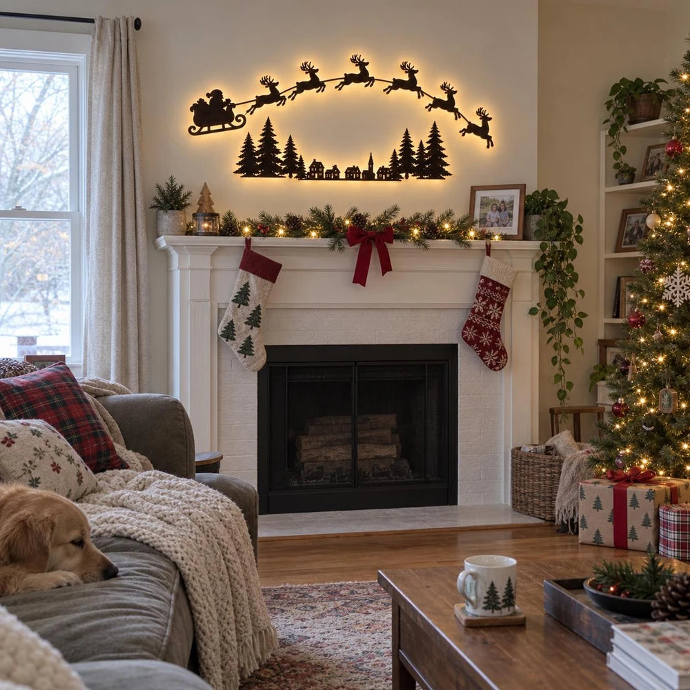 Light-Up Wooden Christmas Wall Decor Set