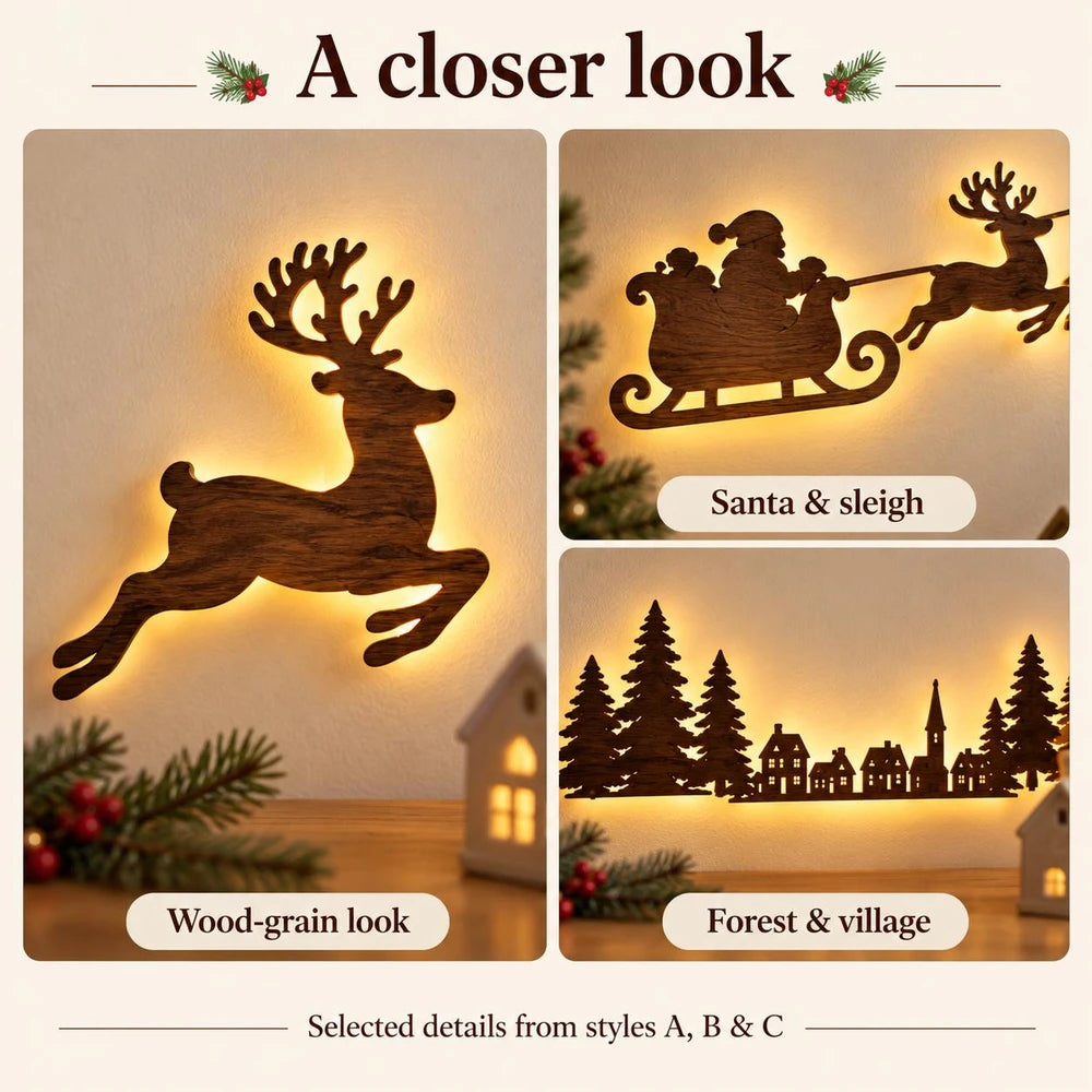 Light-Up Wooden Christmas Wall Decor Set