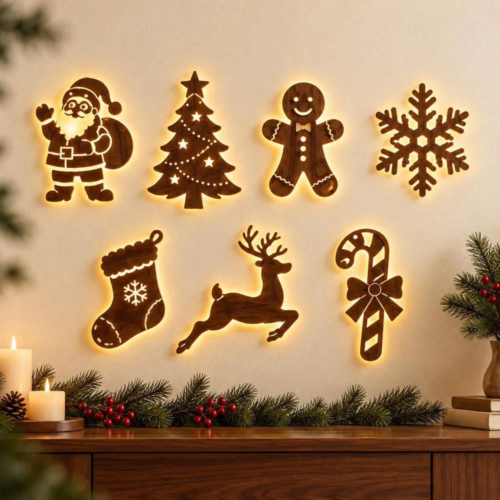 Light-Up Wooden Christmas Wall Decor Set
