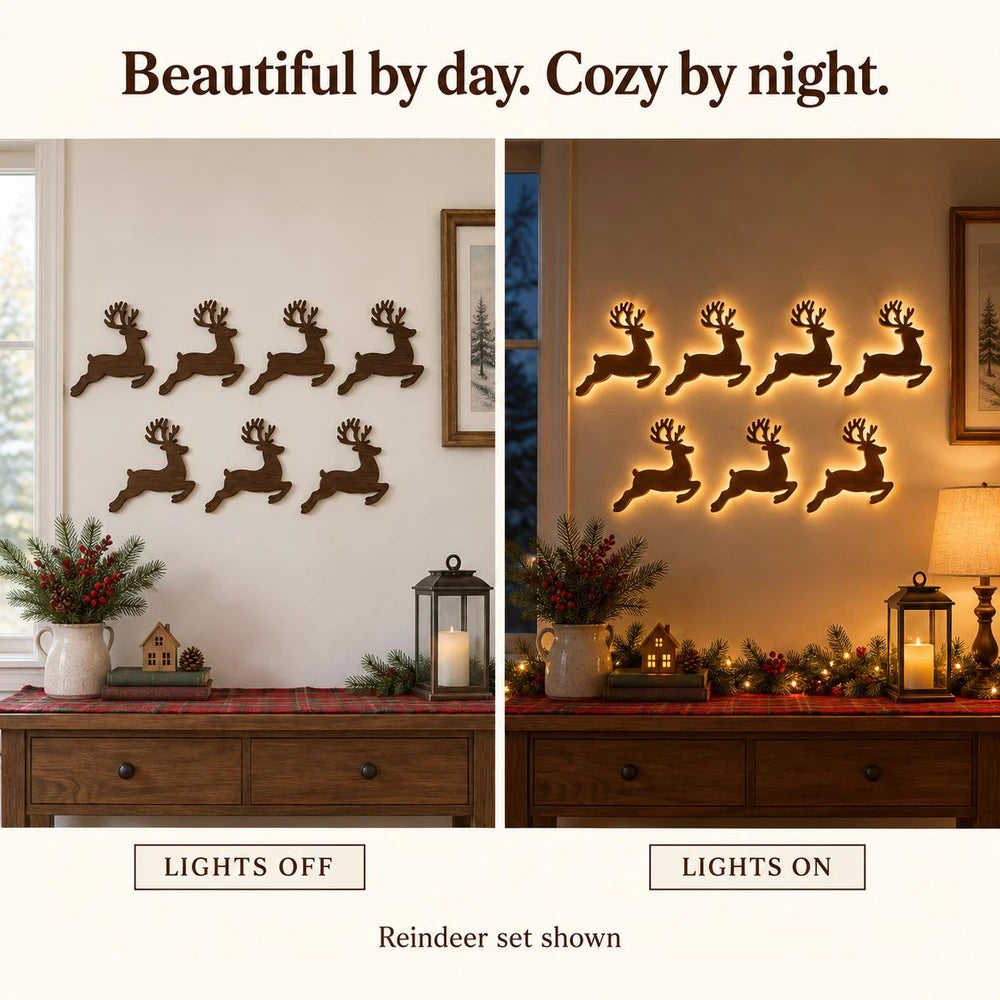 Light-Up Wooden Christmas Wall Decor Set